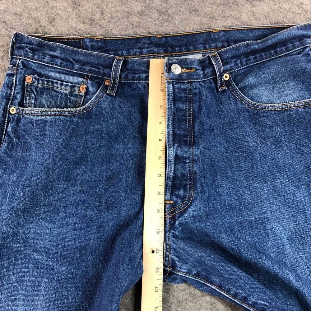 Levi Mens 501 38x32 Blue Cotton Button Fly Straight Leg Jeans